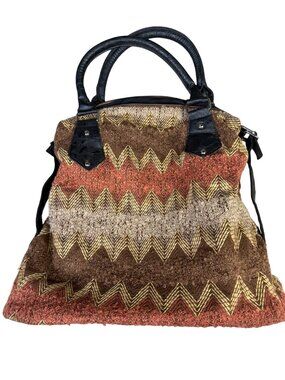 Versona Zigzag Pattern Tote Bag With Faux Leather Handles & Base - Multicolor